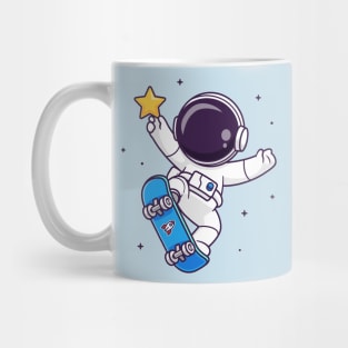 Cute Astronaut Playing Skateboard With Star Cartoon Mug